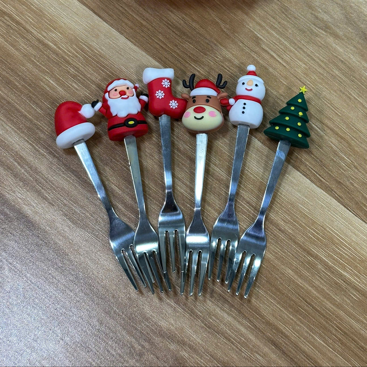 Christmas Dessert Fork Set 6 Pieces with Decorative Holder