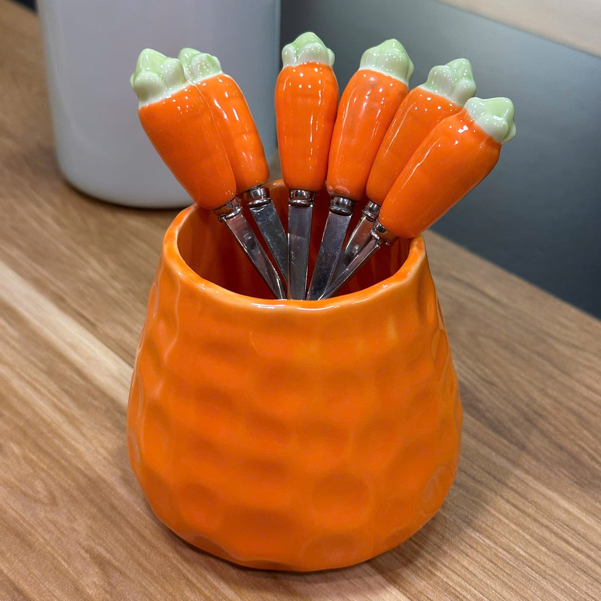 Cute Carrot Dessert Fork Set 6 Pieces with Decorative Holder