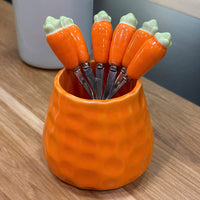 Cute Carrot Dessert Fork Set 6 Pieces with Decorative Holder