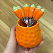 Cute Carrot Dessert Fork Set 6 Pieces with Decorative Holder