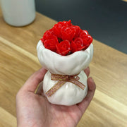 Rose Bouquet Fruit Fork Set 12 Pieces with Decorative Holder