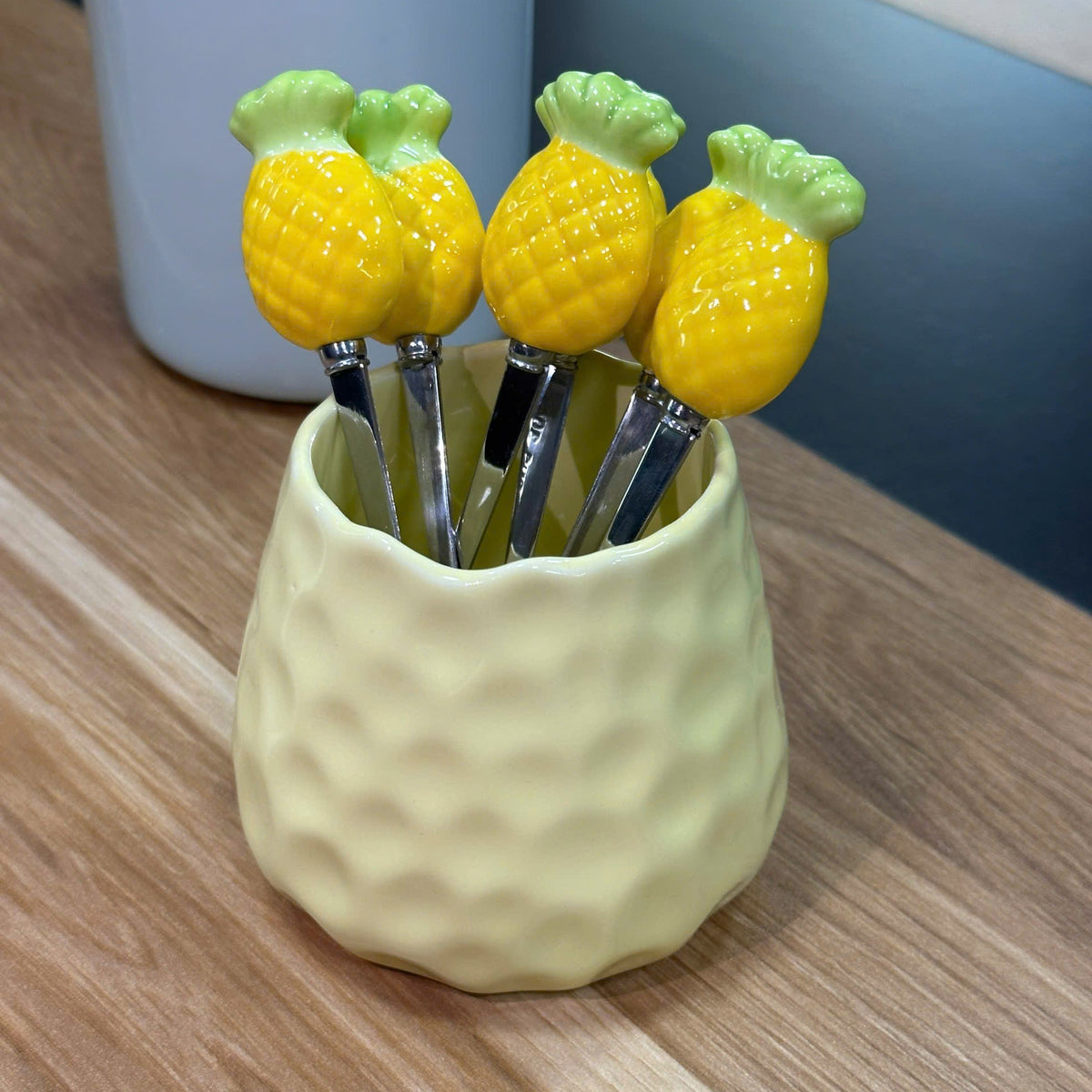 Pineapple Dessert Fork Set 6 Pieces with Decorative Holder
