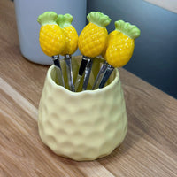 Pineapple Dessert Fork Set 6 Pieces with Decorative Holder