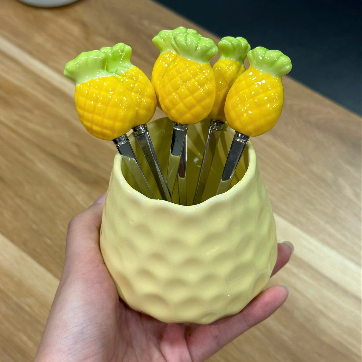 Pineapple Dessert Fork Set 6 Pieces with Decorative Holder