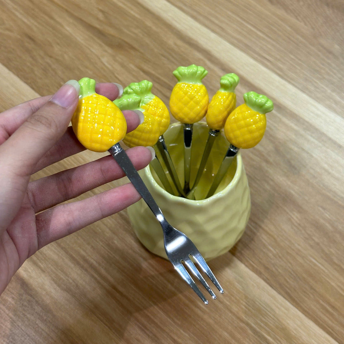 Pineapple Dessert Fork Set 6 Pieces with Decorative Holder