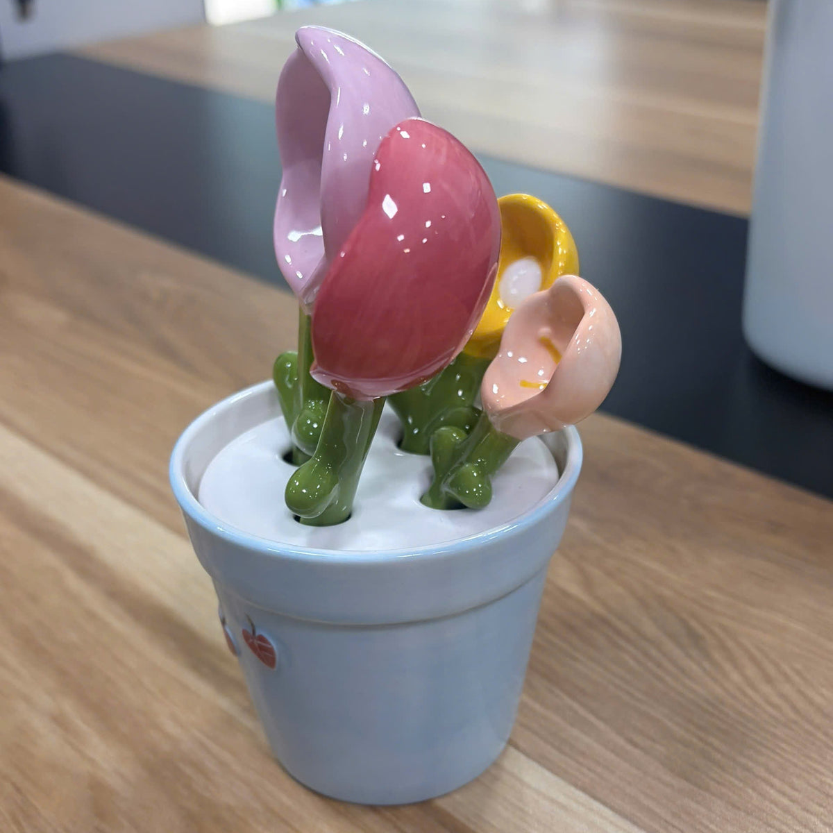 Flower Measuring Spoon Set 4 Pieces with Decorative Pot