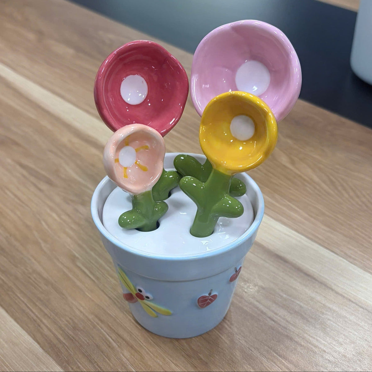 Flower Measuring Spoon Set 4 Pieces with Decorative Pot