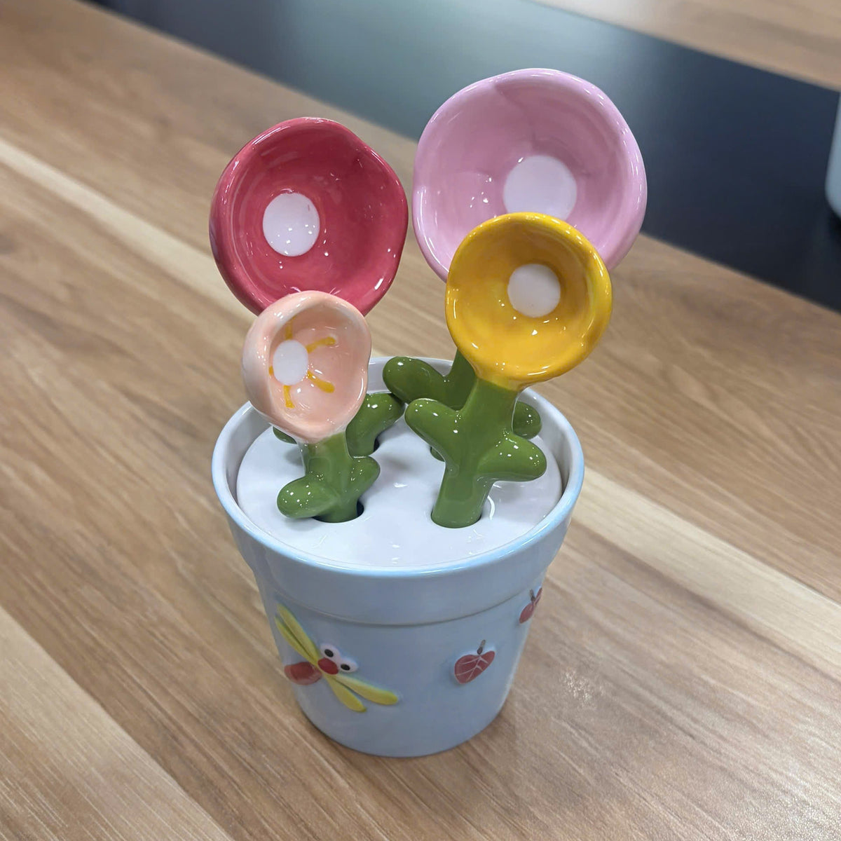 Flower Measuring Spoon Set 4 Pieces with Decorative Pot