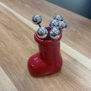 Stainless Steel Cocktail Fork Set 6 Pieces with Red Boot Holder