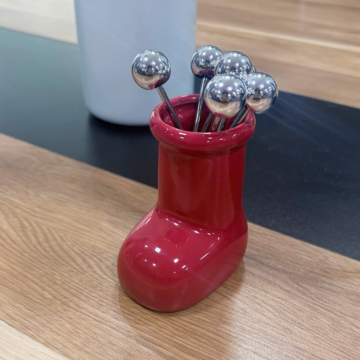 Stainless Steel Cocktail Fork Set 6 Pieces with Red Boot Holder