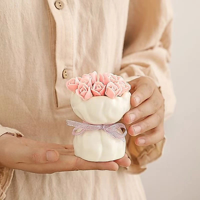 Rose Bouquet Fruit Fork Set 12 Pieces with Decorative Holder