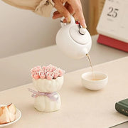 Rose Bouquet Fruit Fork Set 12 Pieces with Decorative Holder